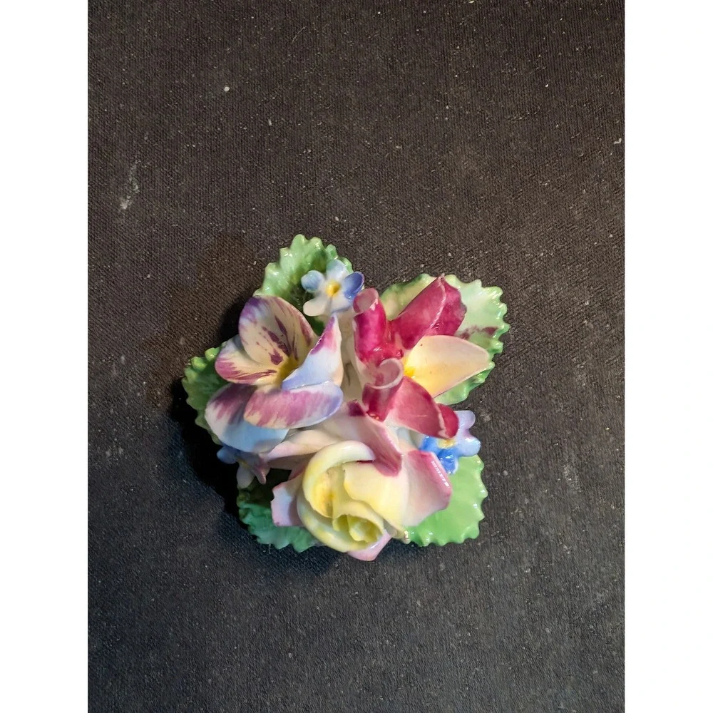 Crown Staffordshire England Porcelain Floral Brooch Vintage Bone China Pin